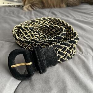 Faux Suede Black & Gold Beaded Belt - Y2K Style